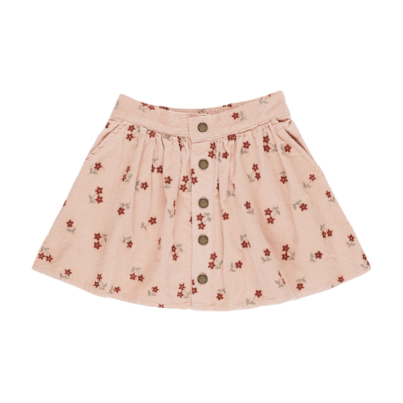 button front mini skirt || blossom embroidery