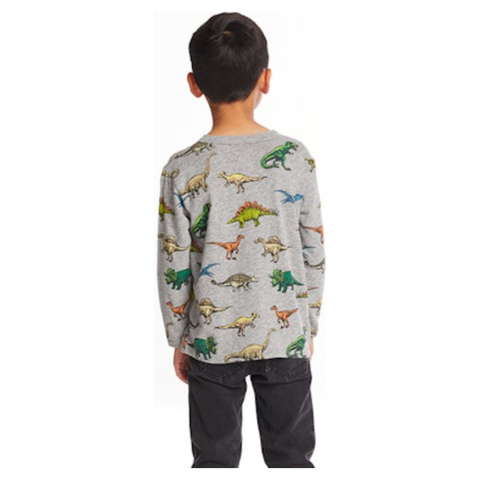 long sleeve crew neck dinosaurs tee