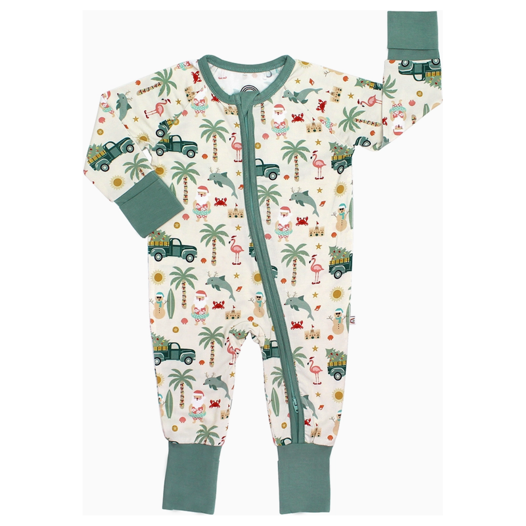 coastal christmas holiday bamboo baby pajamas convertible romper