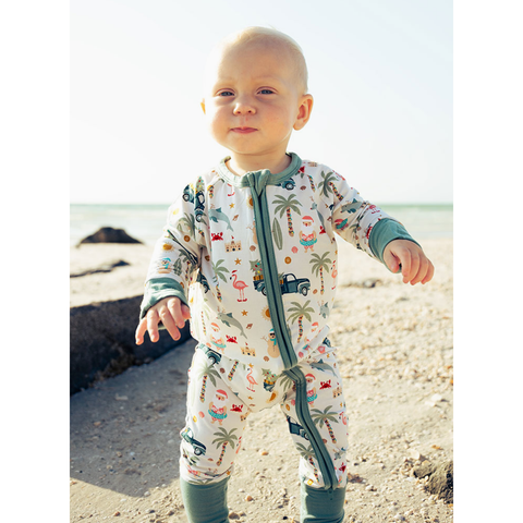 coastal christmas holiday bamboo baby pajamas convertible romper