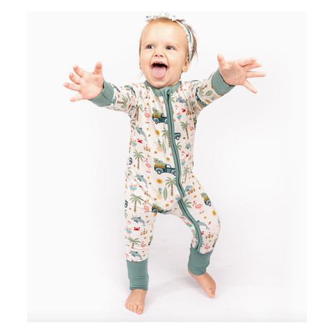 coastal christmas holiday bamboo baby pajamas convertible romper