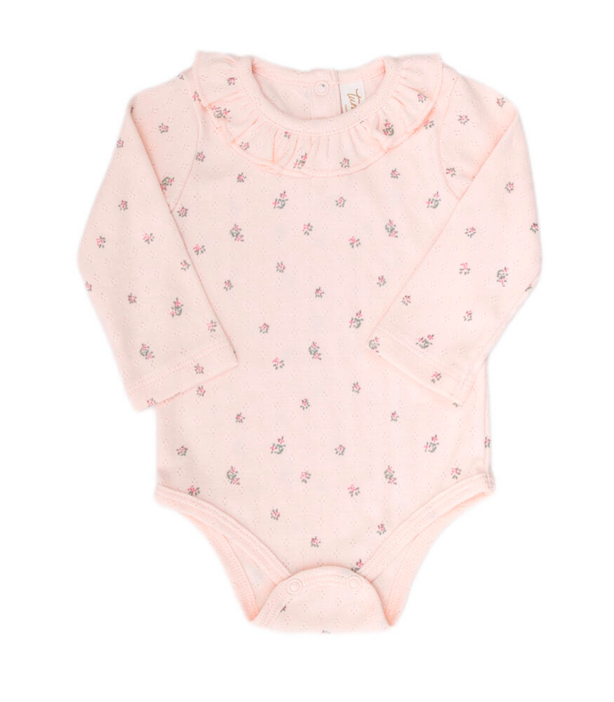 pointelle ruffle bodysuit | floweret baby pink