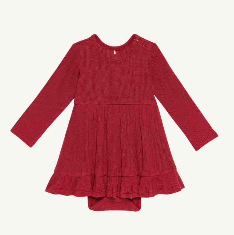 crimson waffle | ruffle twirl bodysuit dress