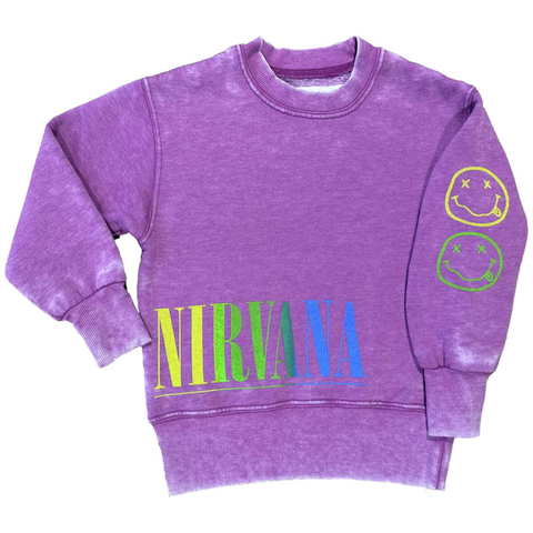 nirvana crew neck sweatshirt + rainbow check sweatpant | plum