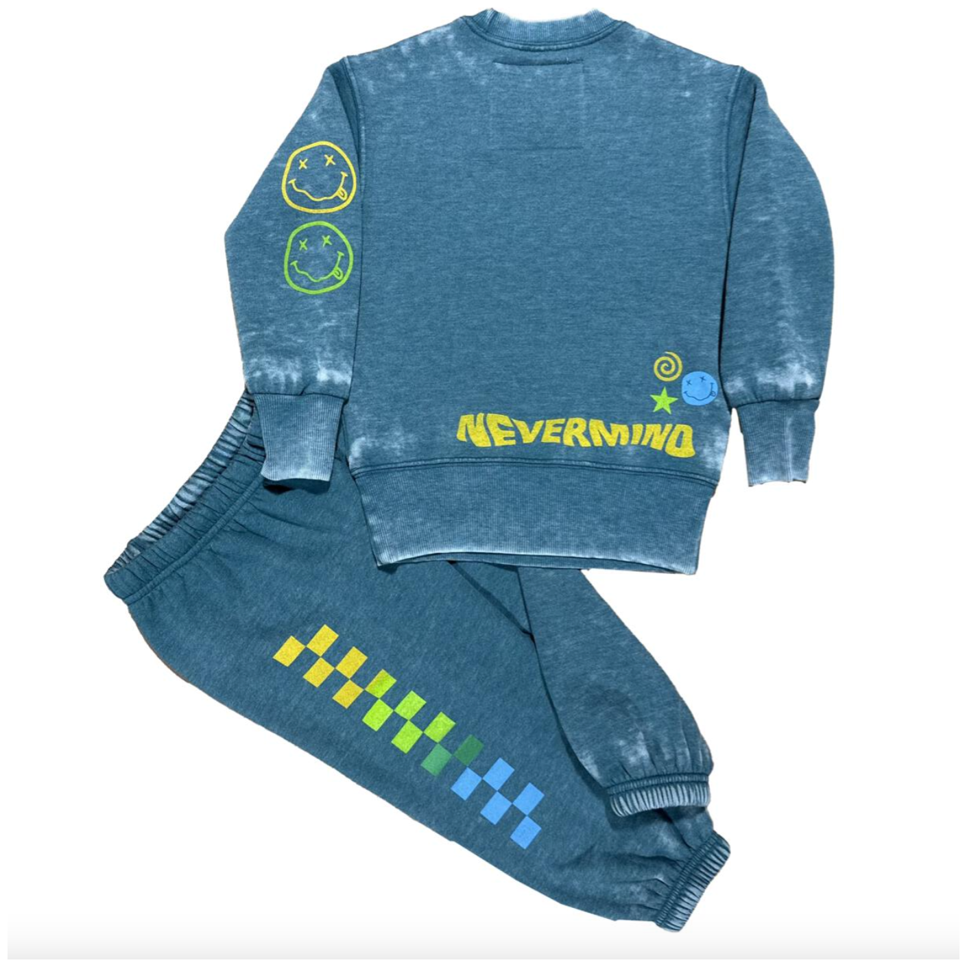 nirvana crew neck sweatshirt + rainbow check sweatpant  | river green