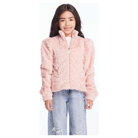 sequin faux fur puff sleeve jacket | pinky