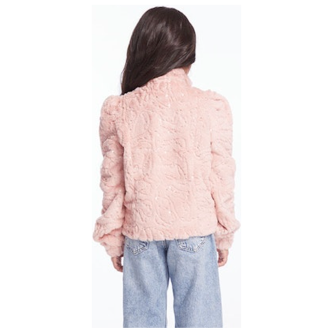 sequin faux fur puff sleeve jacket | pinky