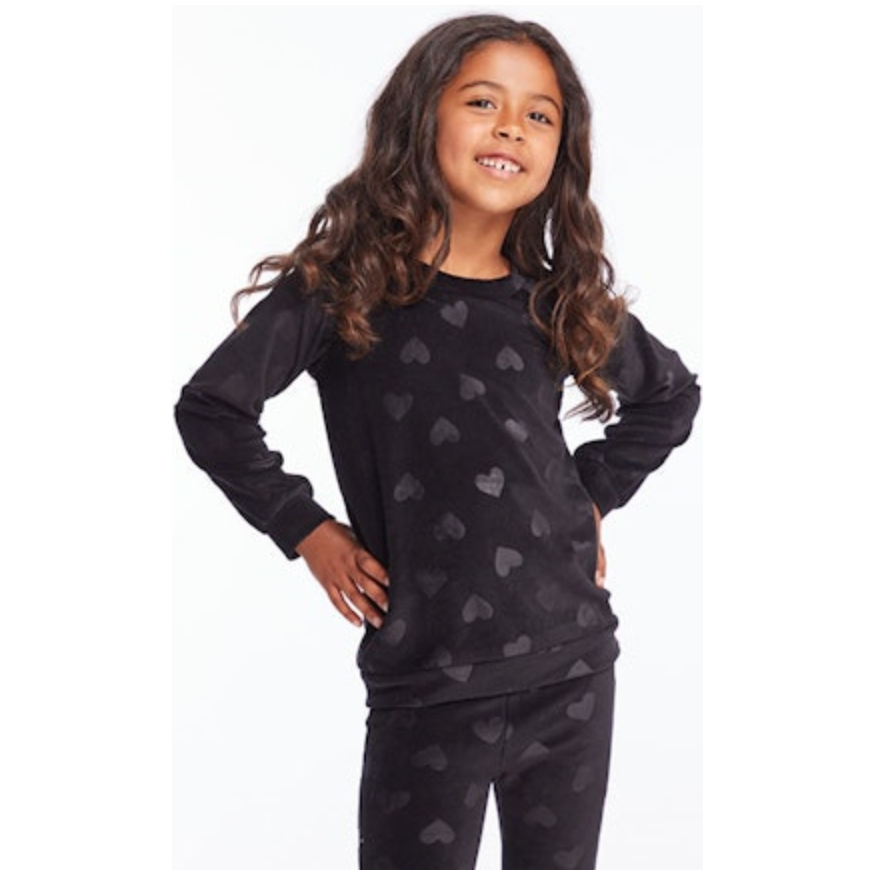 burnout stretch velvet heart pullover | licorice