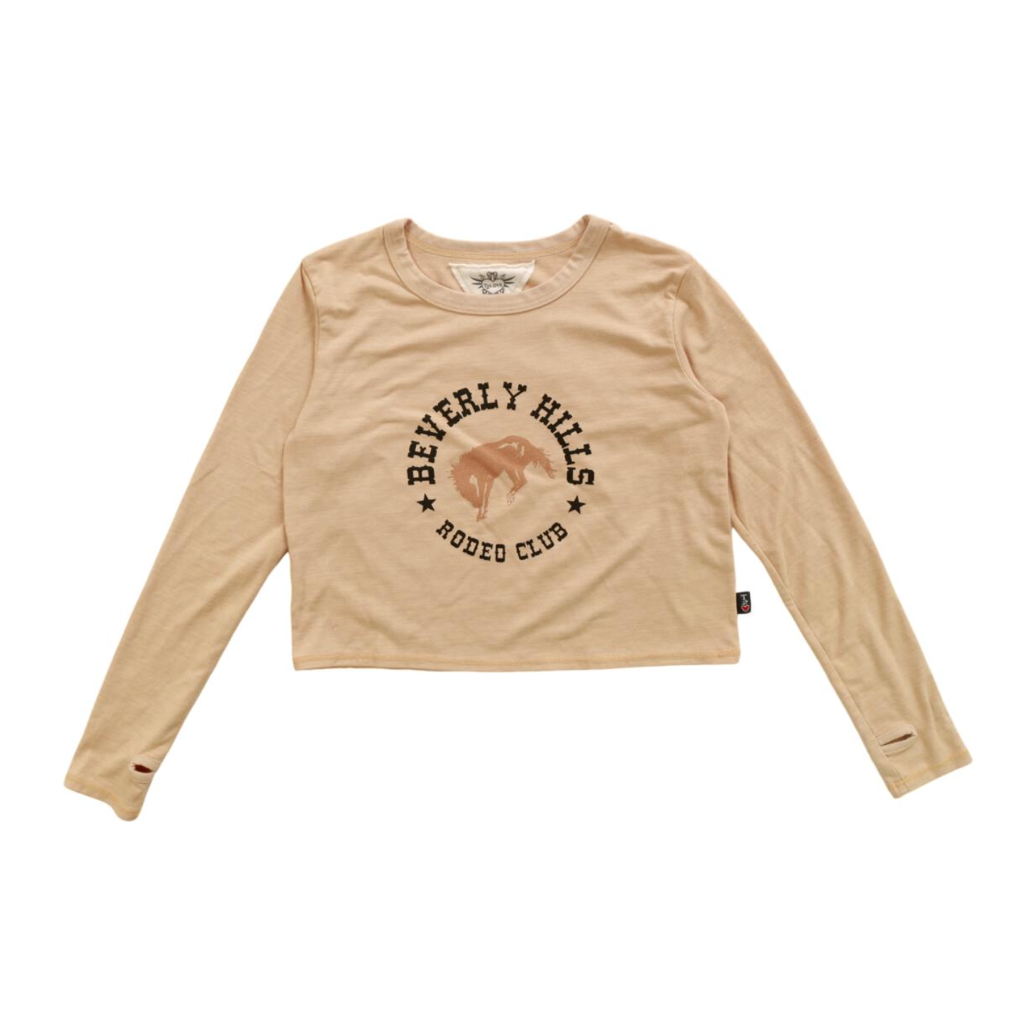 long sleeve boxy tee with thumbhole | beige