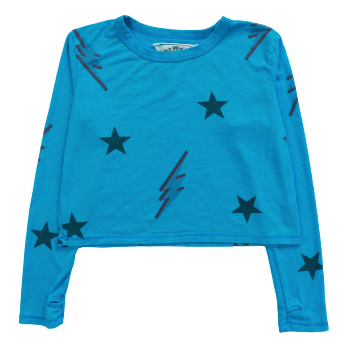 long sleeve boxy tee with thumbhole | blue jewel