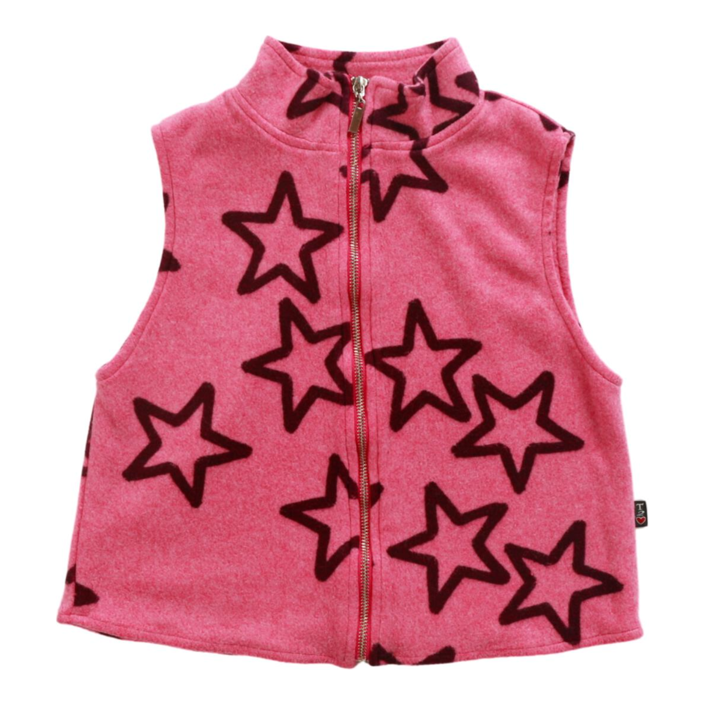 reverse fleece zip lined vest | fuchsia stars