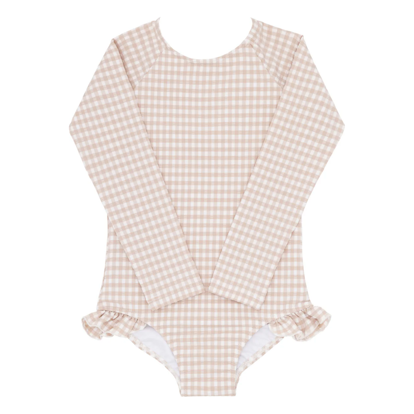 girls brown crinkle gingham rashguard one piece