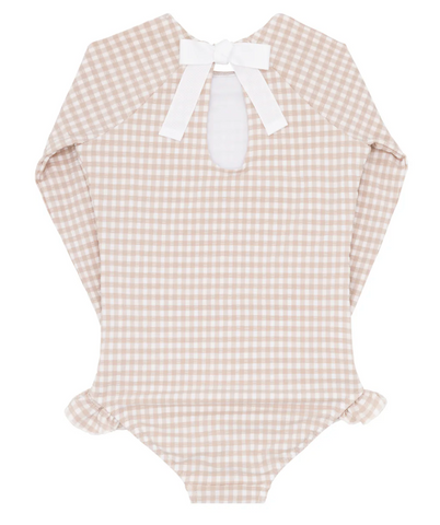 girls brown crinkle gingham rashguard one piece