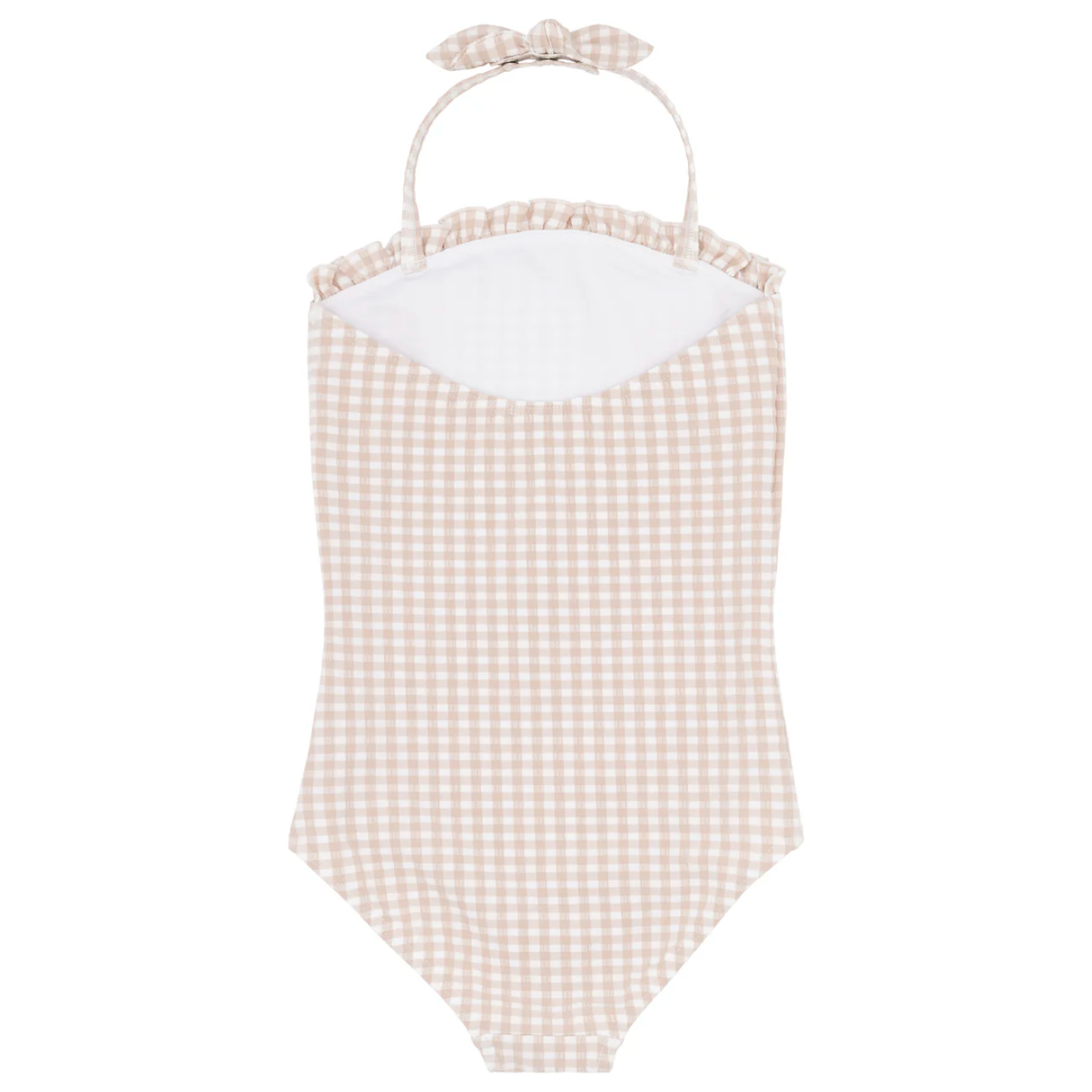 girls brown gingham halter one piece with tie knot