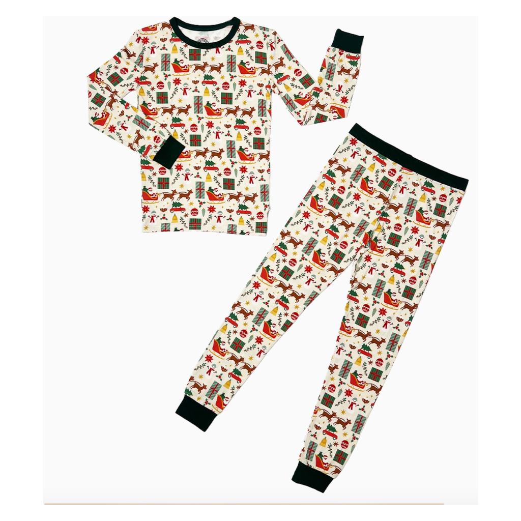 vintage christmas holiday bamboo kids pajamas sleep set