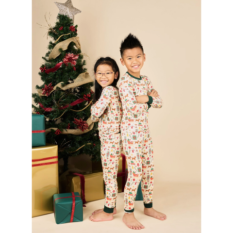 vintage christmas holiday bamboo kids pajamas sleep set