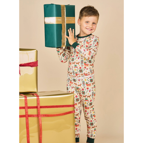 vintage christmas holiday bamboo kids pajamas sleep set