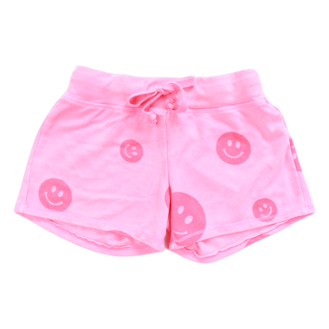 drawstring happy face short | neon pink