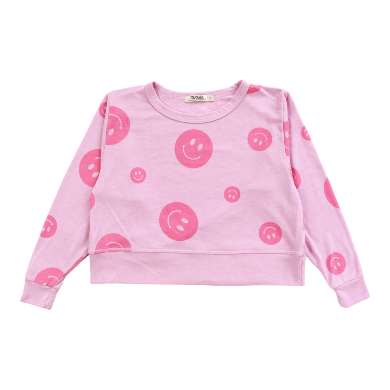 long sleeve happy face crew top | neon pink