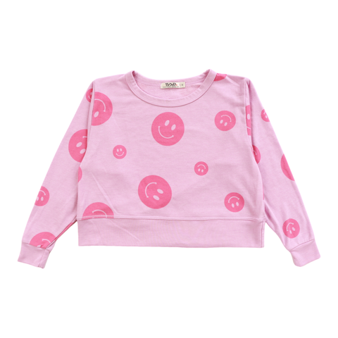 long sleeve happy face crew top | neon pink