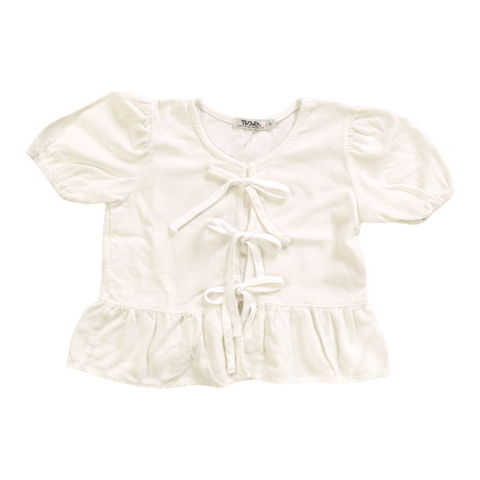 puff sleeve bow top | white