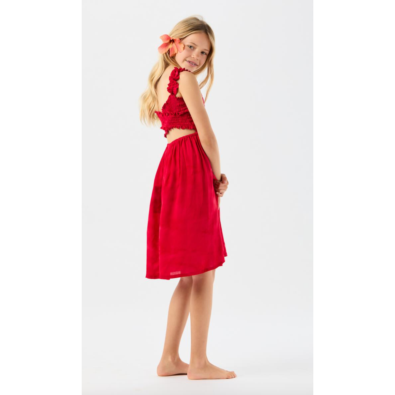 kids puka dress | marbled crimson