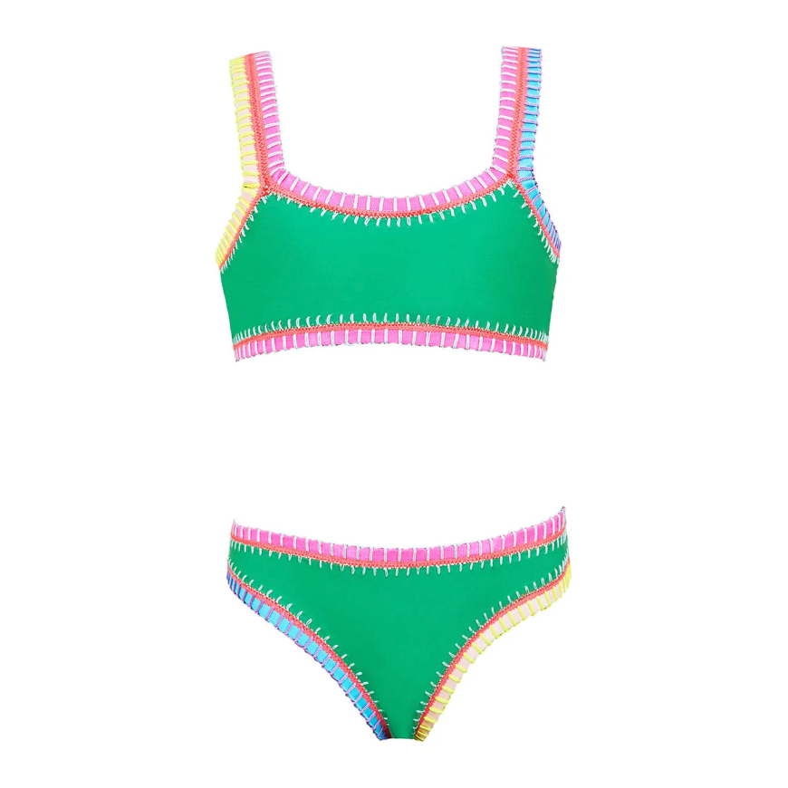 sporty rainbow embroidered bikini | ireland green