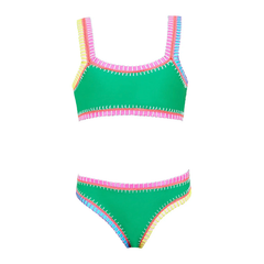 sporty rainbow embroidered bikini | ireland green