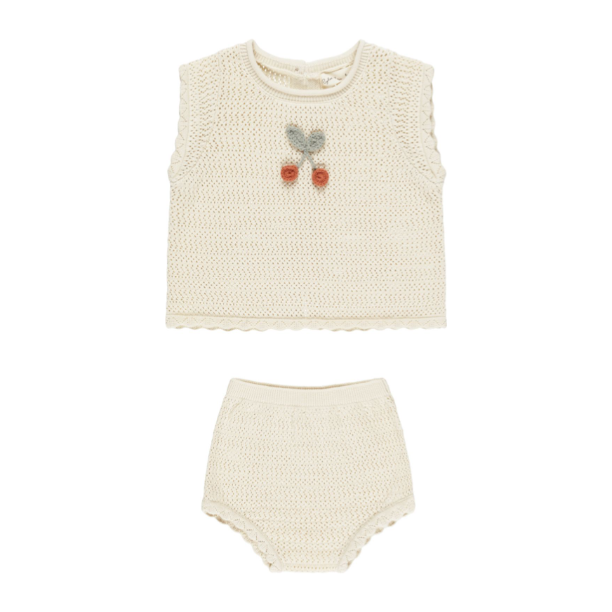 scallop knit baby set || cherry