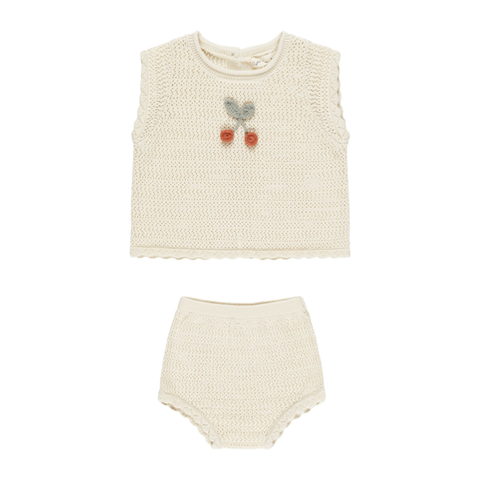 scallop knit baby set || cherry