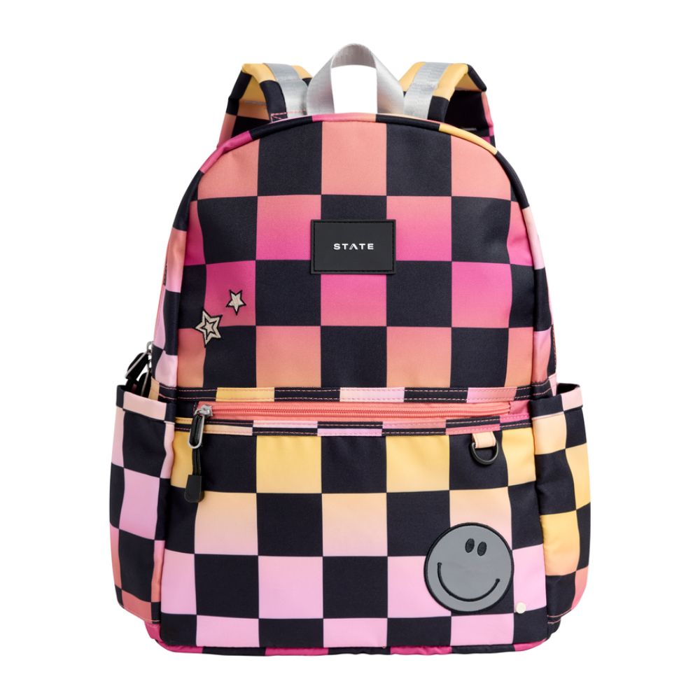 kane kids double pocket backpack | pink checkerboard