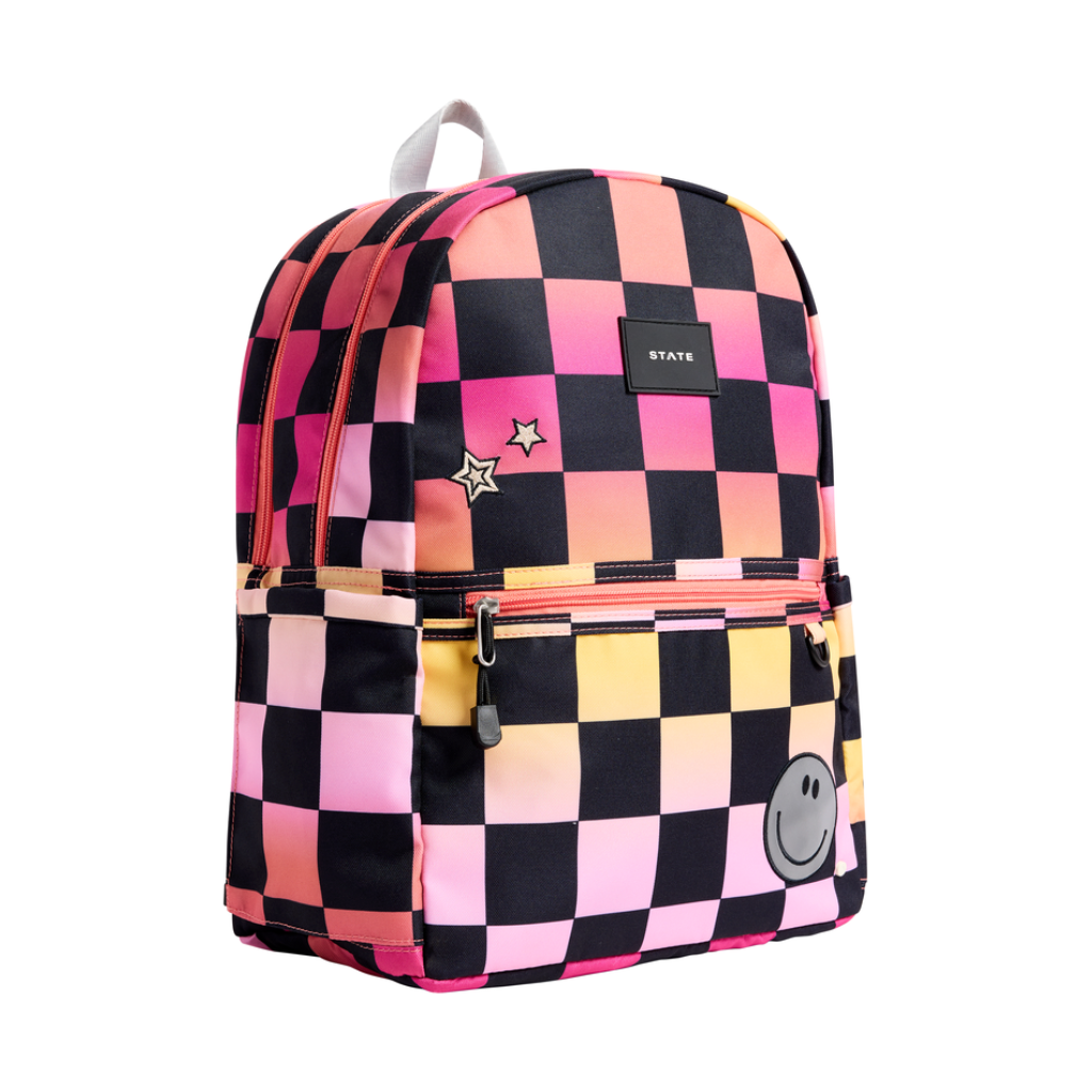 kane kids double pocket backpack | pink checkerboard