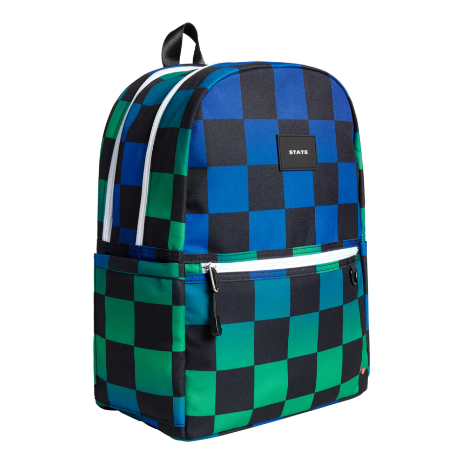 kane kids double pocket backpack | blue checkerboard