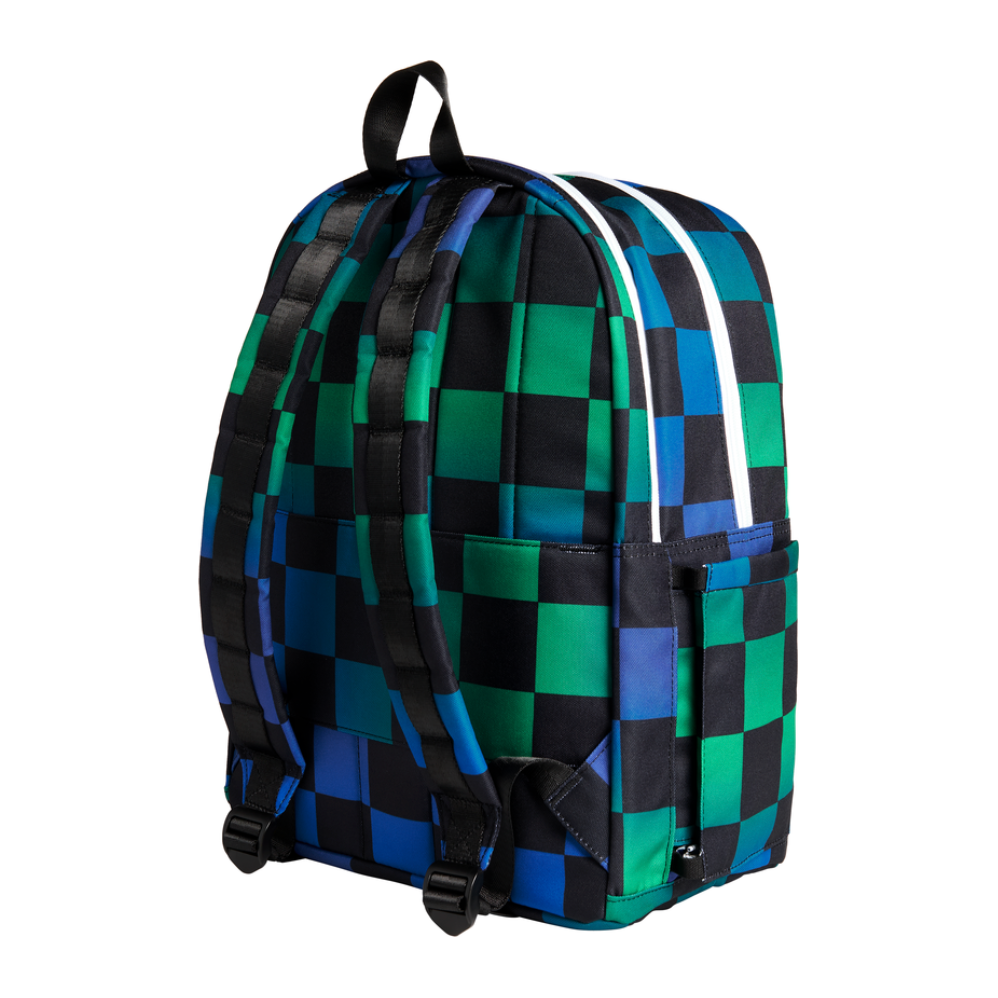 kane kids double pocket backpack | blue checkerboard