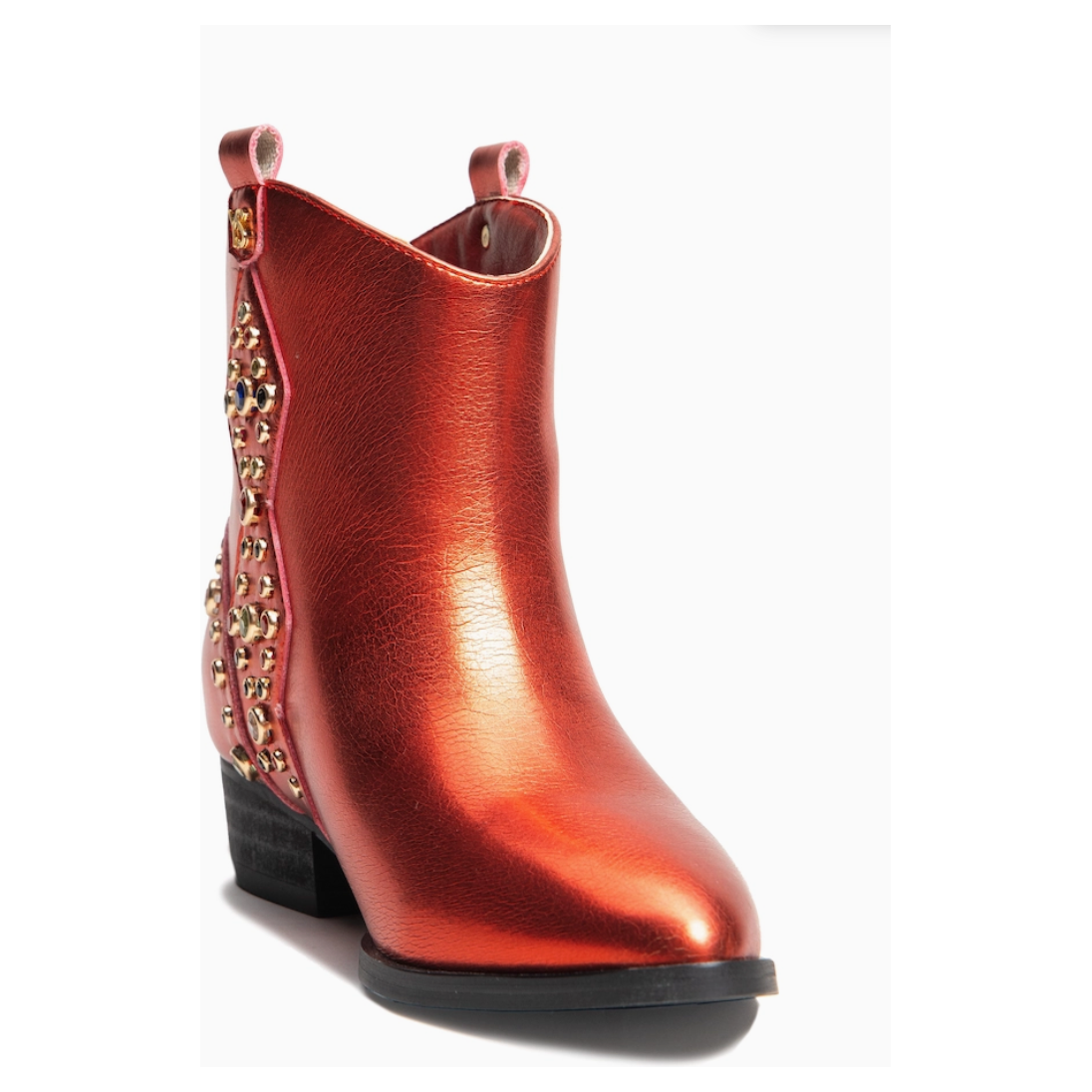 miss dallas black multi gem studded bootie in red
