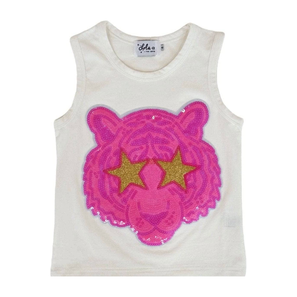 white sequin tiger tank