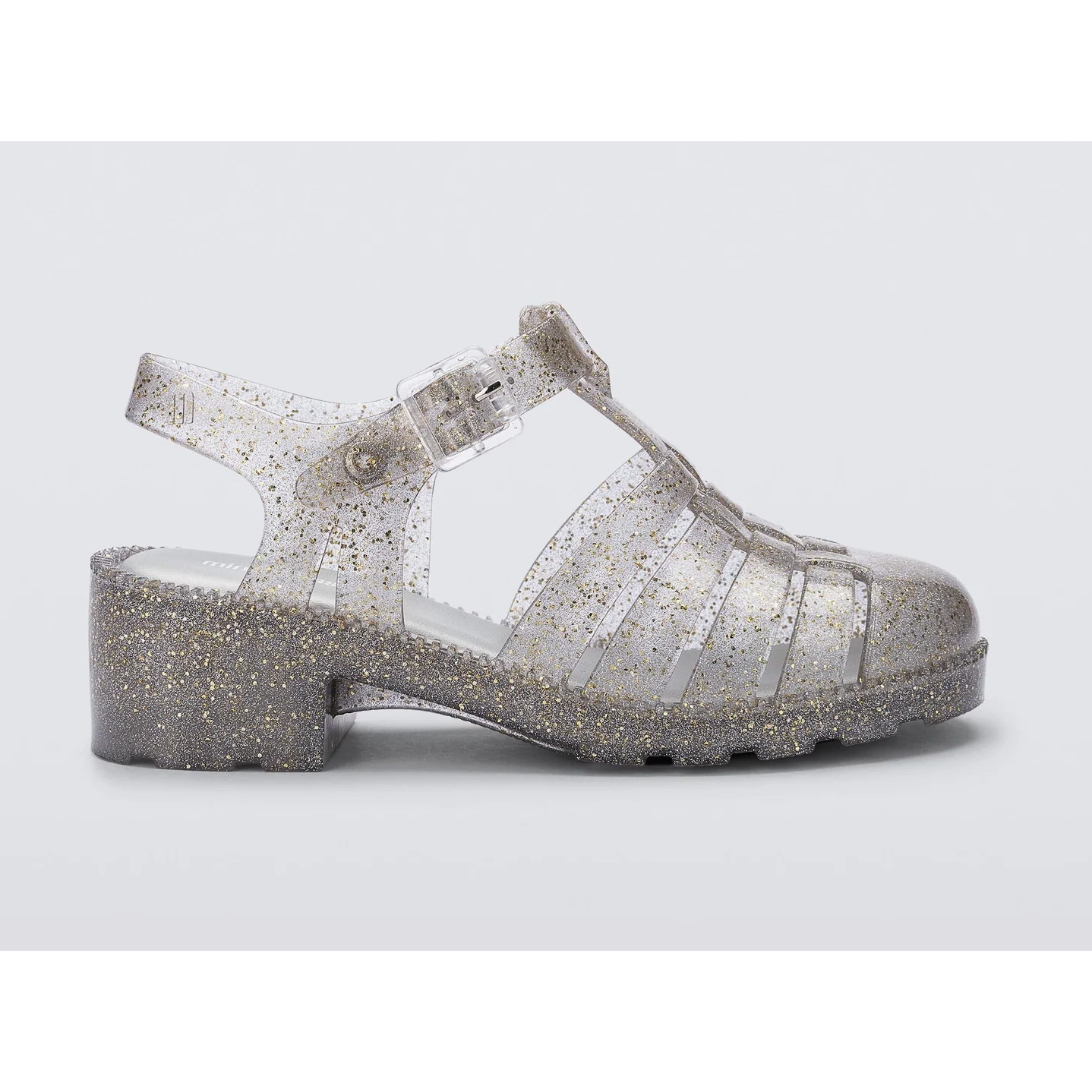 possession heel kids | clear/gold glitter