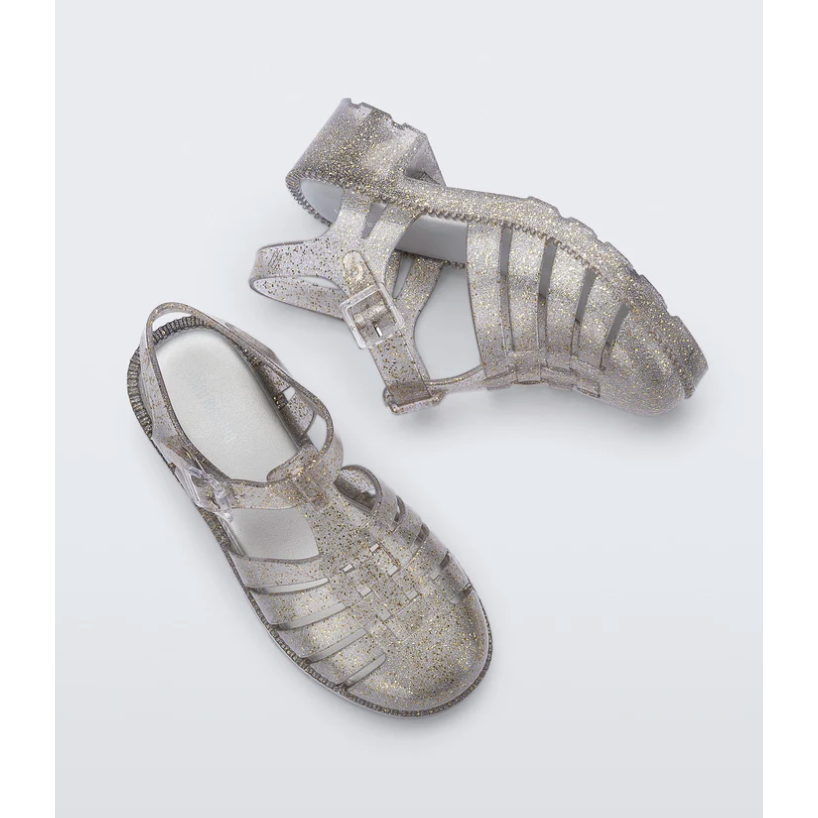 possession heel kids | clear/gold glitter