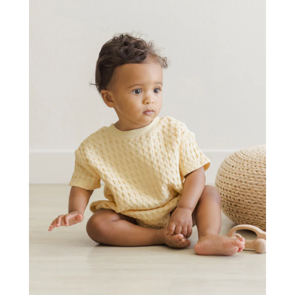 relaxed bubble romper || yellow