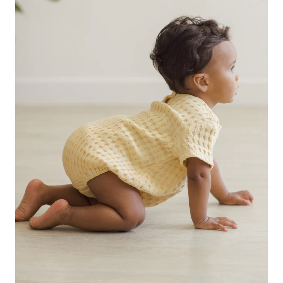 relaxed bubble romper || yellow