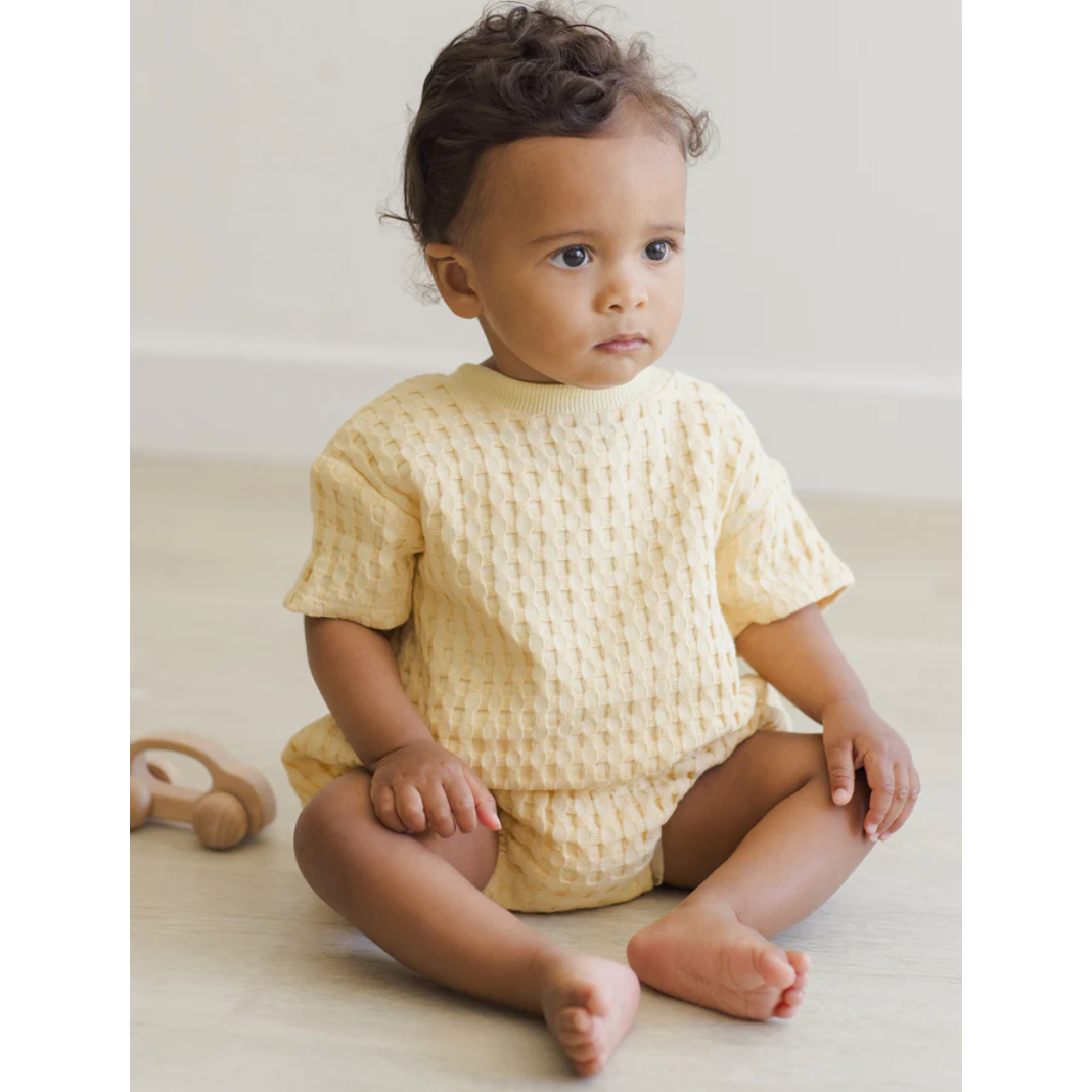 relaxed bubble romper || yellow