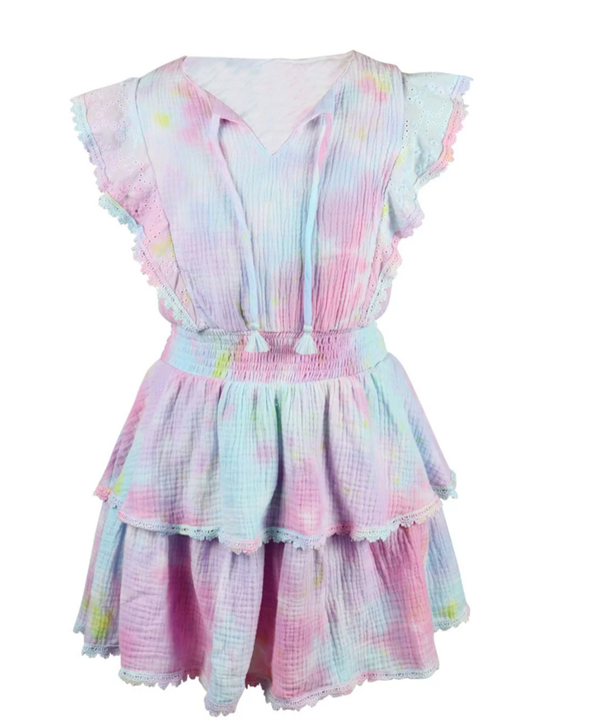 pastel tie dye ruffle dress