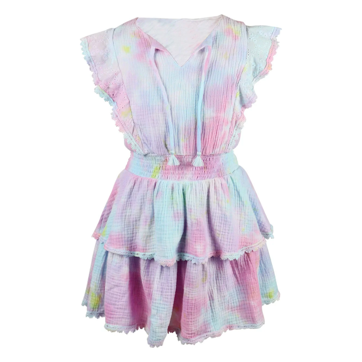 pastel tie dye ruffle dress