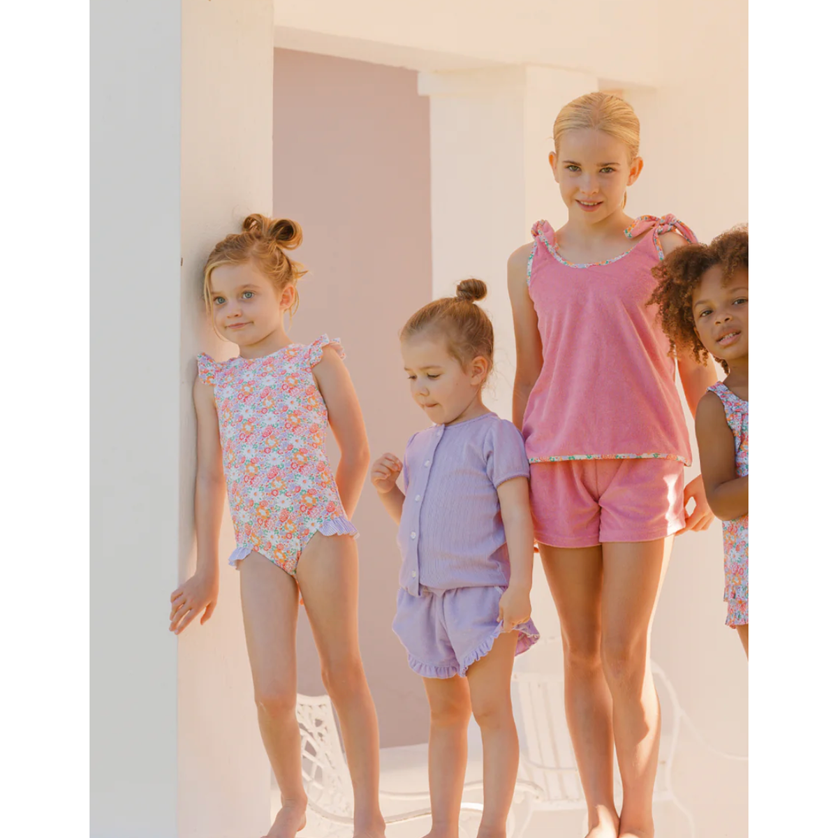 girls island blossom ruffle cap sleeve rashguard one piece