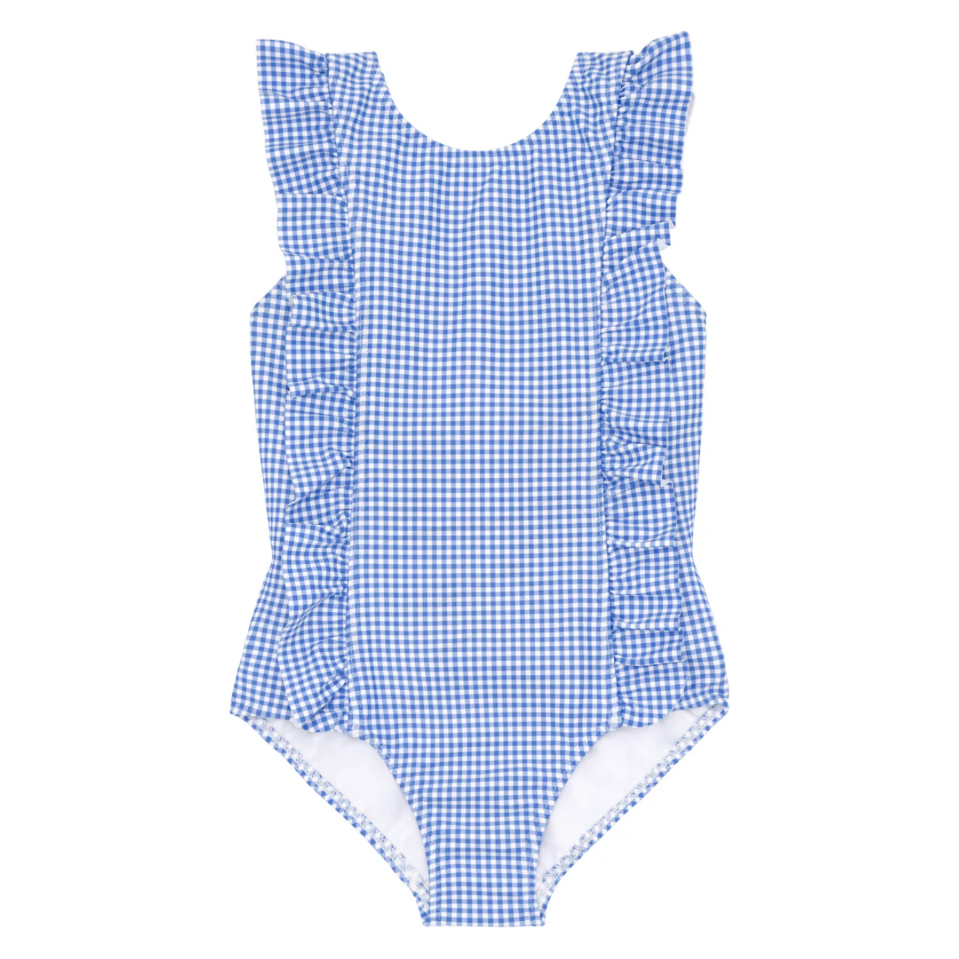girls sky blue gingham ruffle one piece