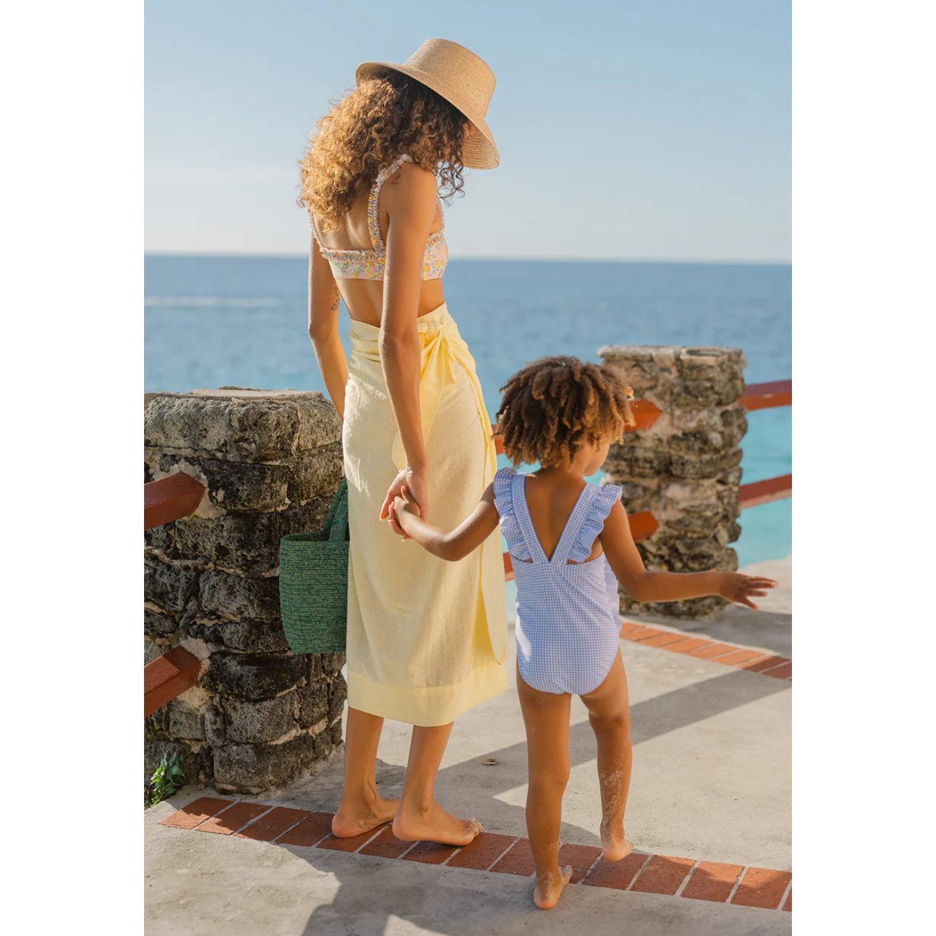 girls sky blue gingham ruffle one piece