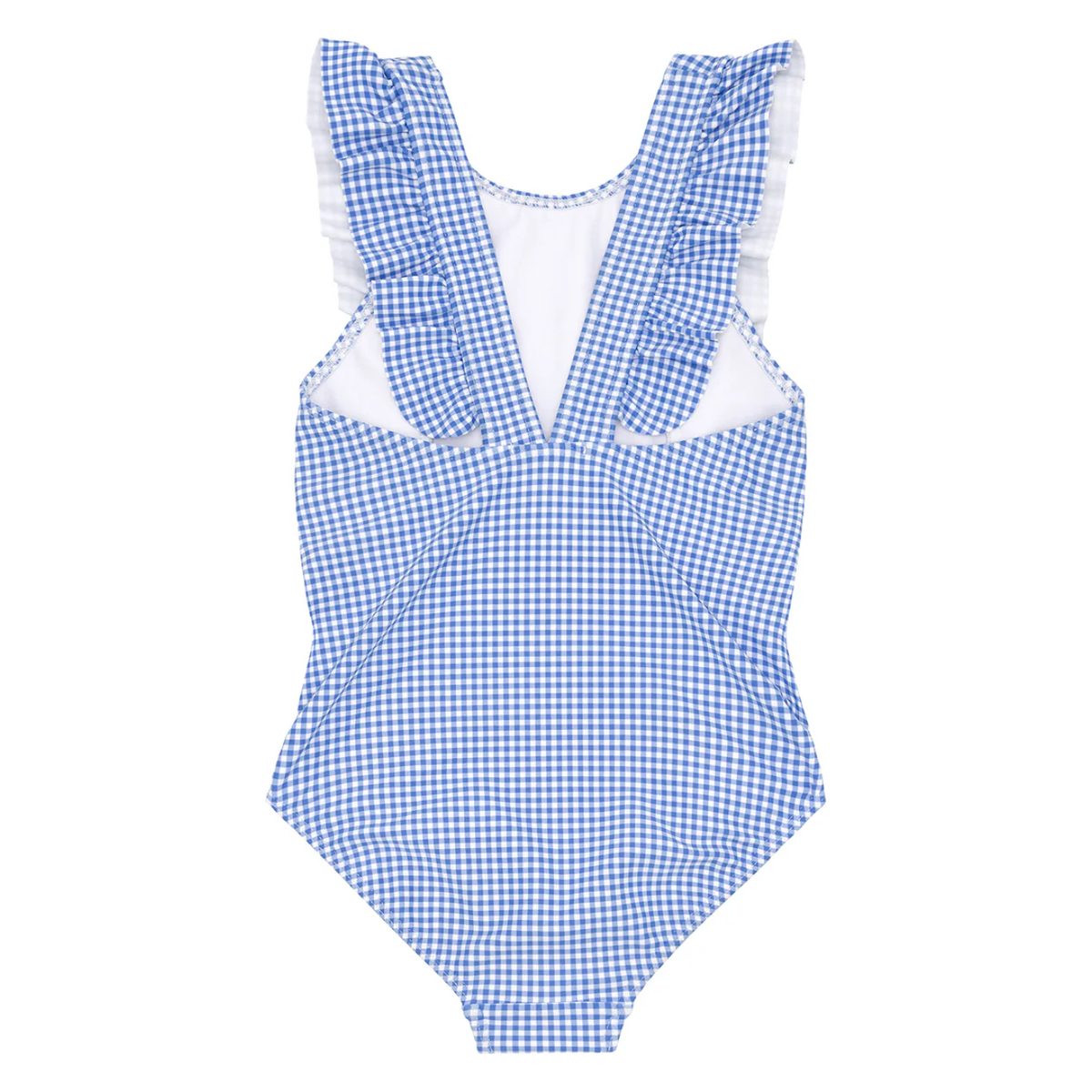 girls sky blue gingham ruffle one piece