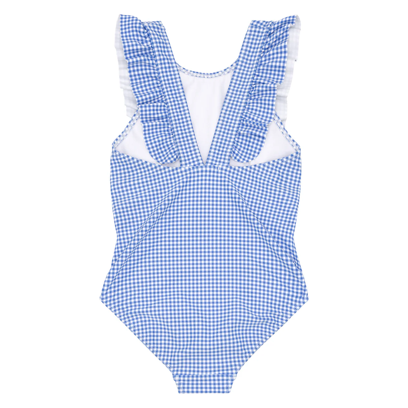 girls sky blue gingham ruffle one piece
