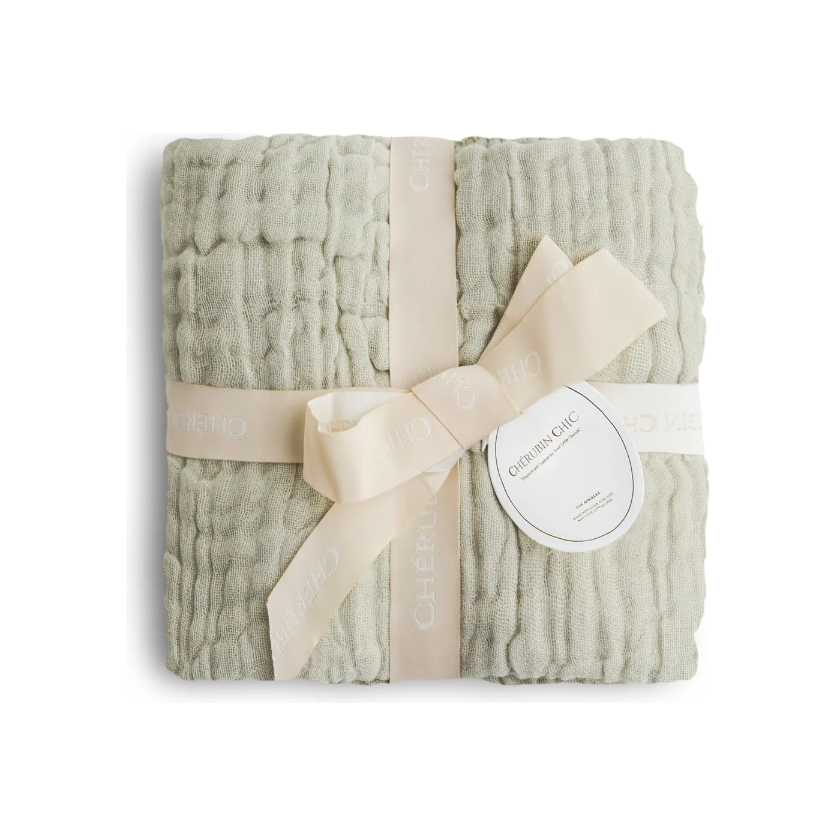 muslin baby swaddle Bbanket: 6 layers | sage