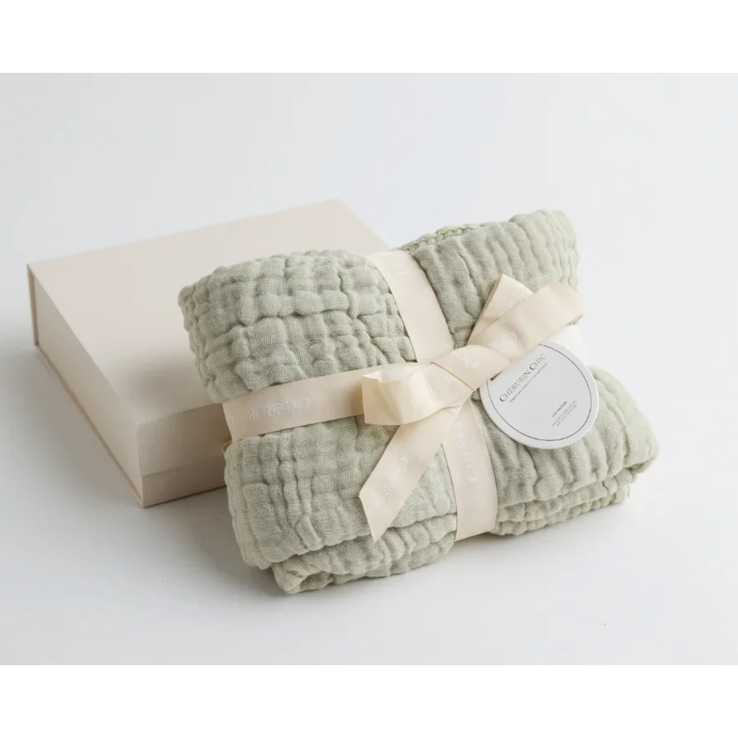 muslin baby swaddle Bbanket: 6 layers | sage